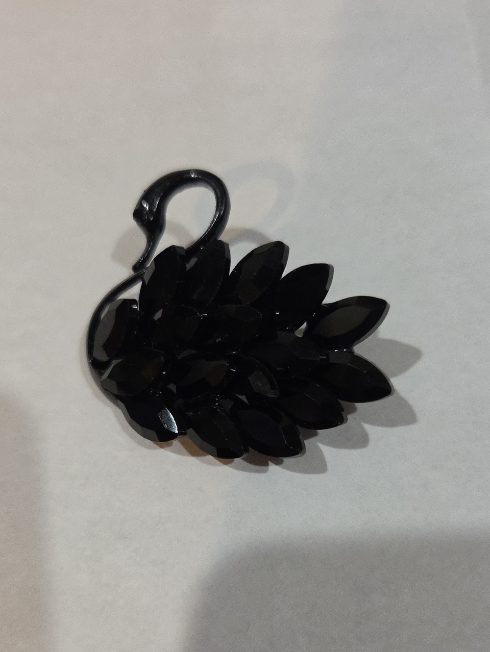 BLACK FACETED STONE SWAN BROOCH